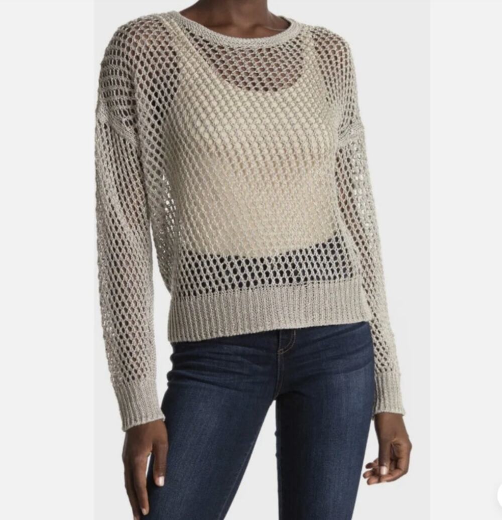 360 Sweater Dove Open Stitch Knitted Sweater in Light Silver size M
